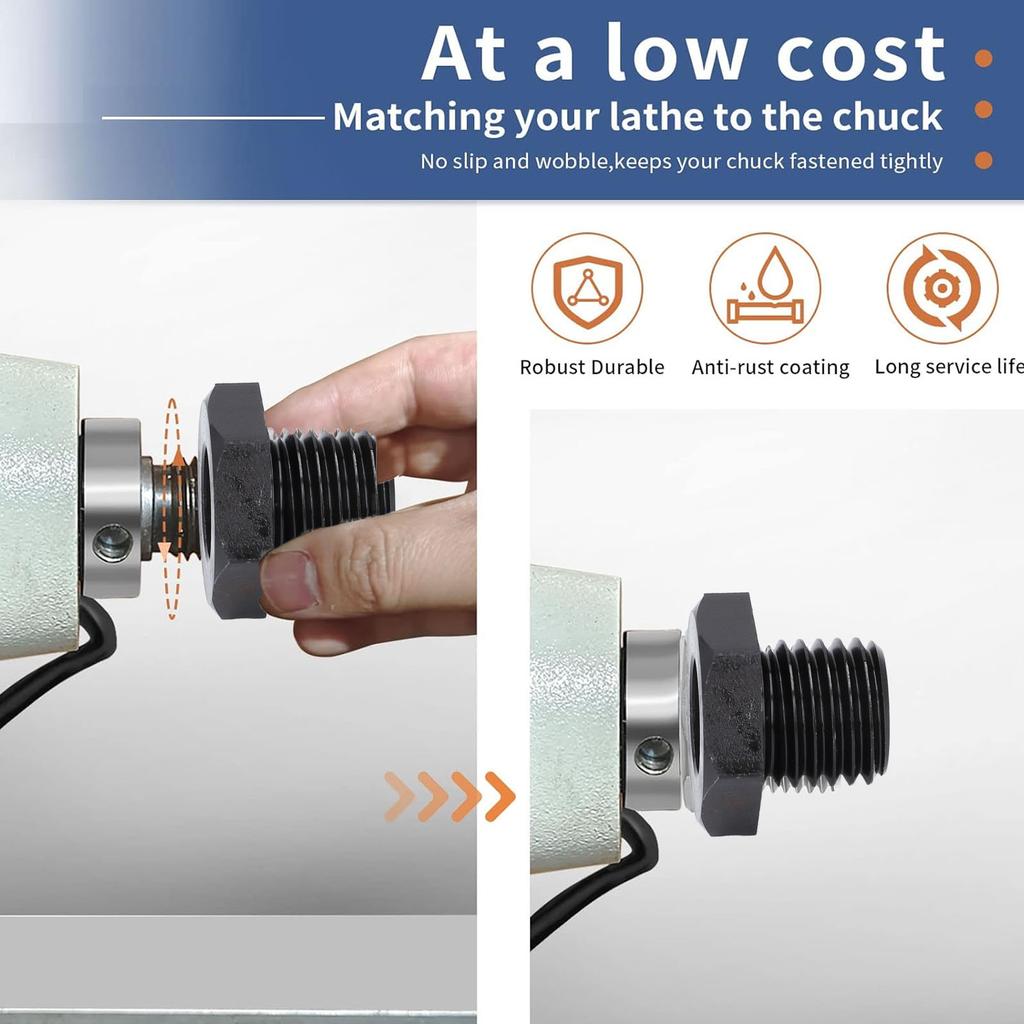 Woodworking Lathe Headstock Spindle Adapter Thread Chuck Insert Adaptor Steel Faceplate 3/4in X 16tpi to 1in X 8tpi
