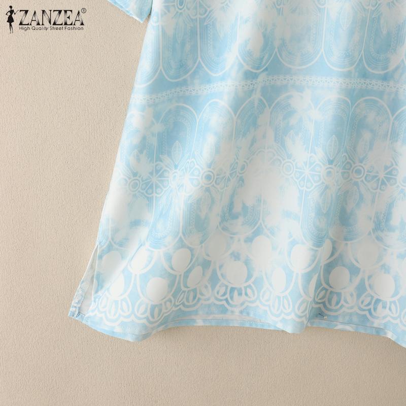 ZANZEA Women Summer Round Neck Casual Short Sleeve Blouse