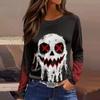 Women's Halloween Print Long Sleeve Round Neck Casual Top with Side Slit