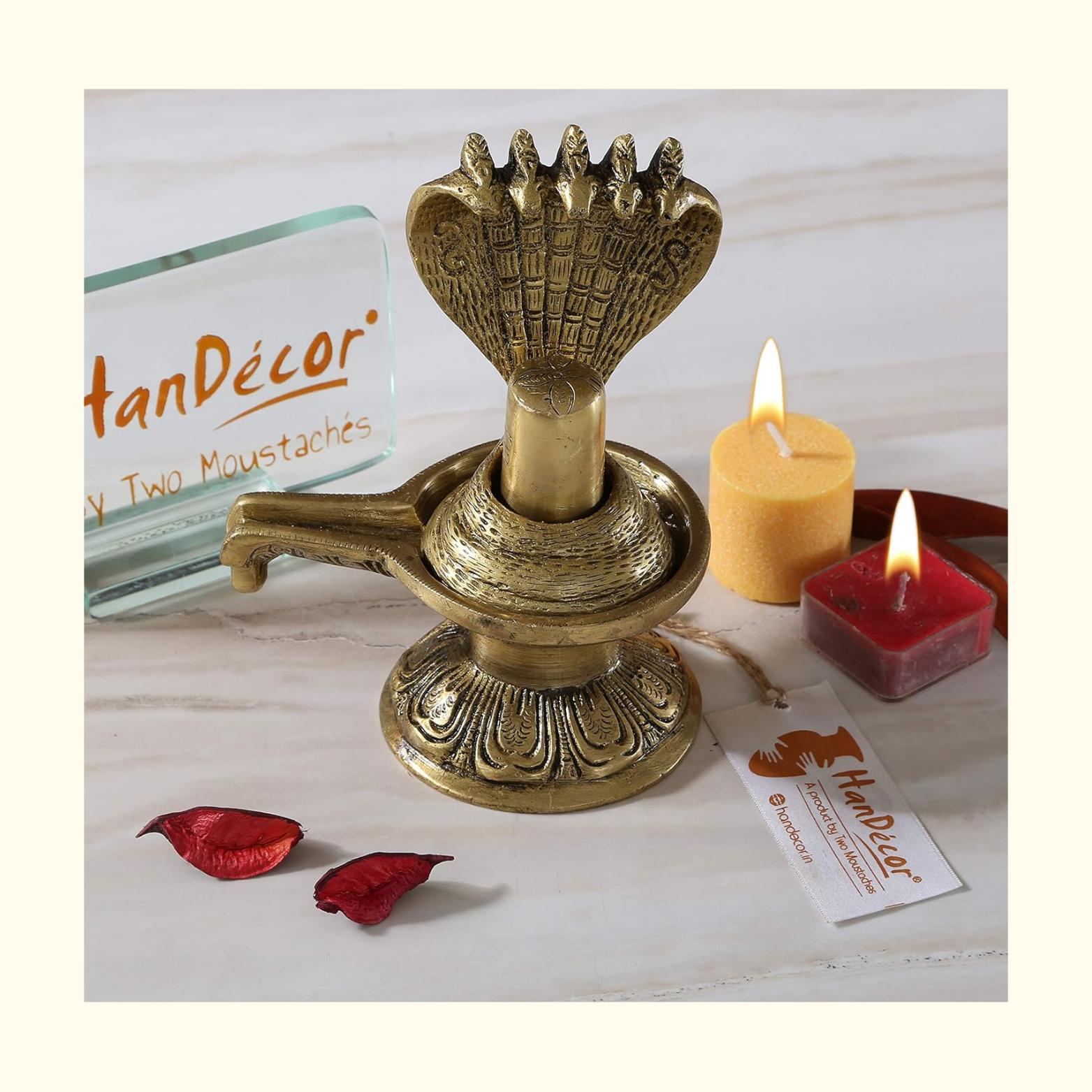 Original Brass Eternal Shivling With Sheshnag Showpiece, Shiva Lingam Puja Idol