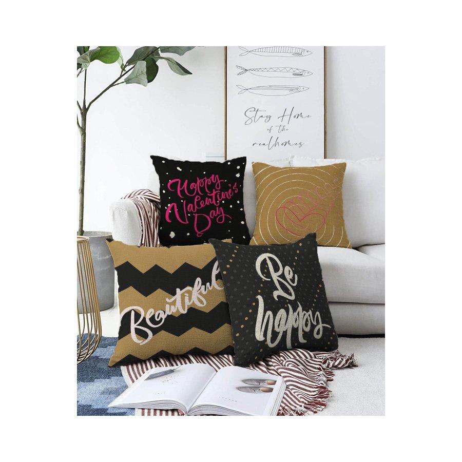 4 Pieces Valentine's Day Concept Double Sided Printed Cushion Cover Set