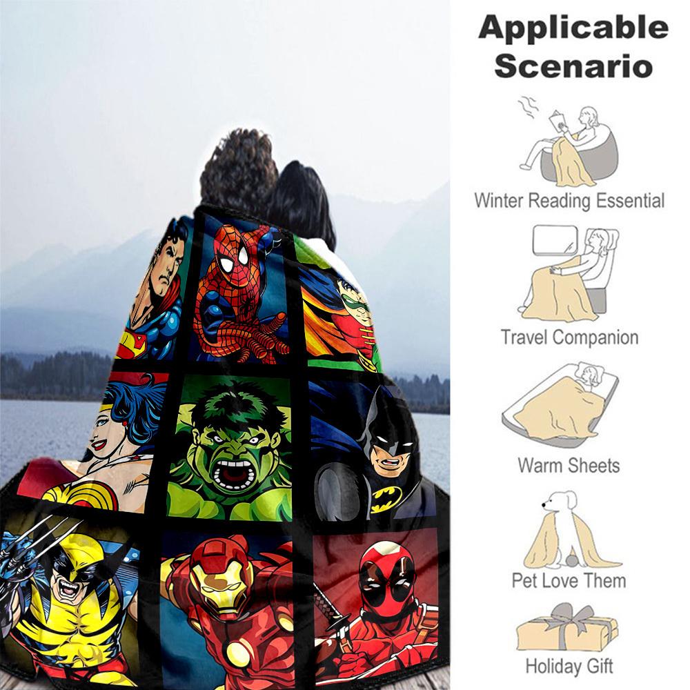 1pc Superheroes Comics Outdoor Blanket Lightweight Flannel, All-Season Use for Sofa, Bed, Travel, Camping, Living Room, Office, Couch044