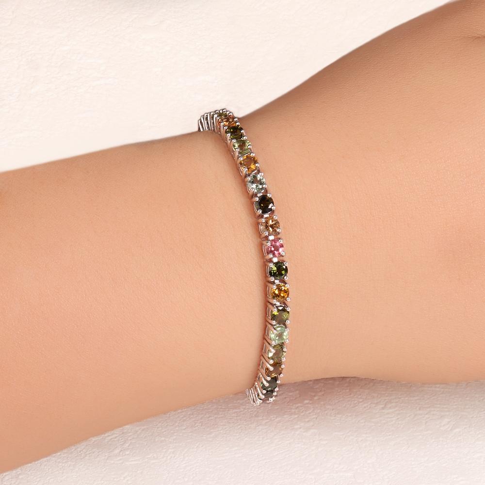 925 Sterling silver tennis bracelet round 4.0 natural tourmaline gemstones fine jewelry for women's festival gifts