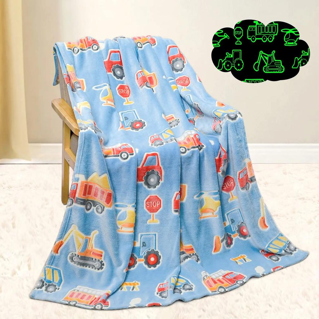 Red Cartoon Fire Truck Car Throw Blanket Fire Fighting Equipment Fire Extinguisher Flannel Blankets for Boys Girls Birthday Gift
