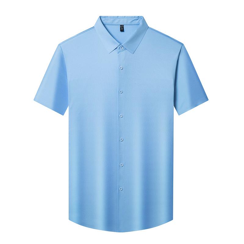 2026 Men's Seamless Ice Silk Stretch Short Sleeve Shirt - Business Casual, Non-Iron, Solid Color