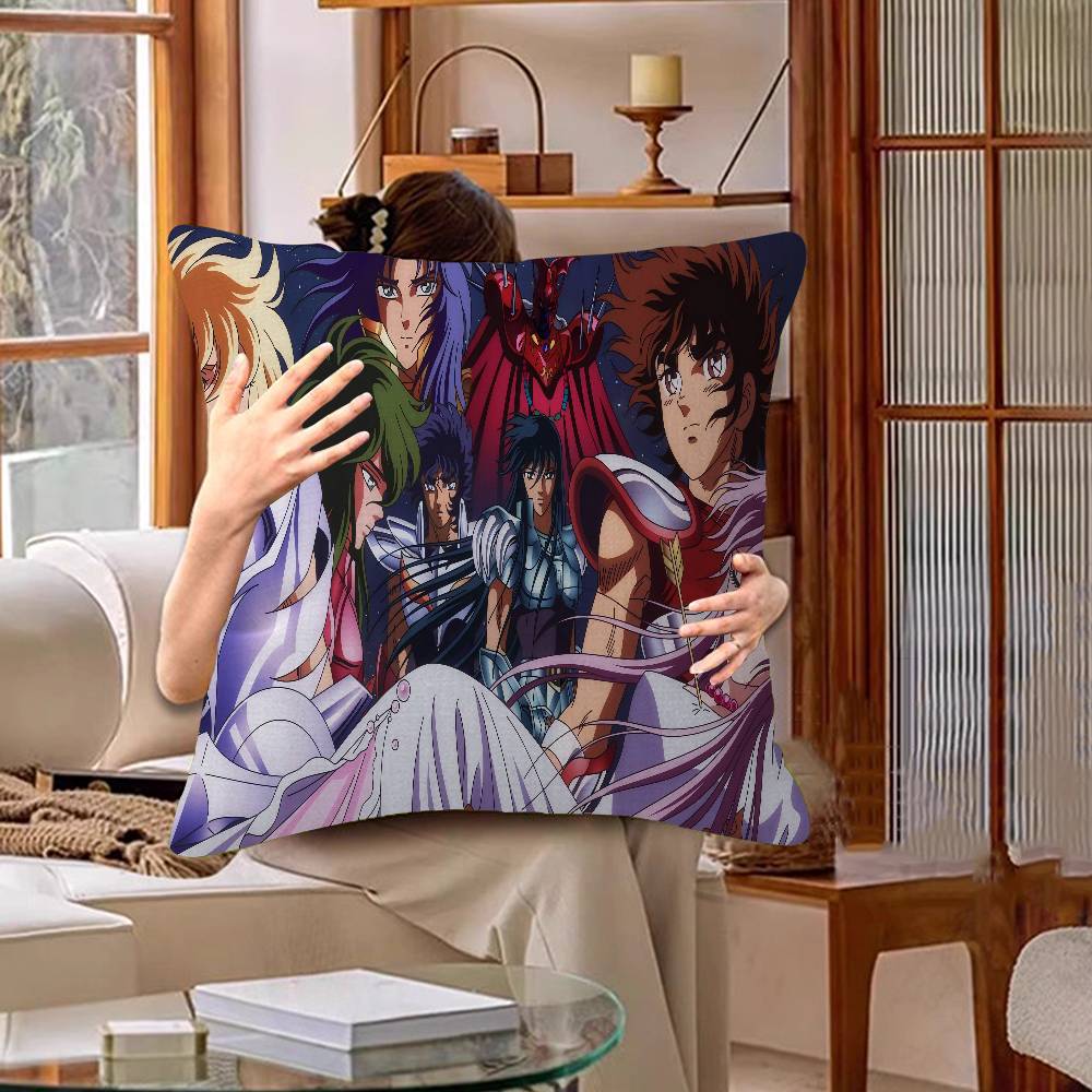 Knights Of The Zodiac Cartoon Cushion Cover Car Throw Pillow Case For Sofa Car Christmas Gift 40x40cm 45x45cm