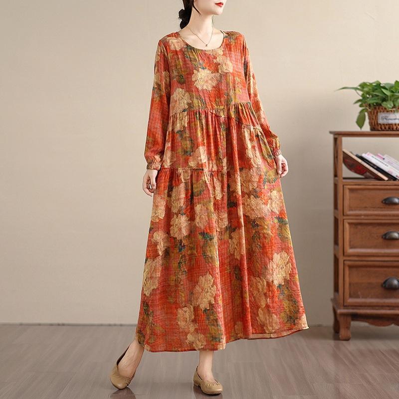 Long Sleeve Plus Size Cotton Vintage Floral New In Dresses for Women Casual Loose Spring Summer Autumn Dress