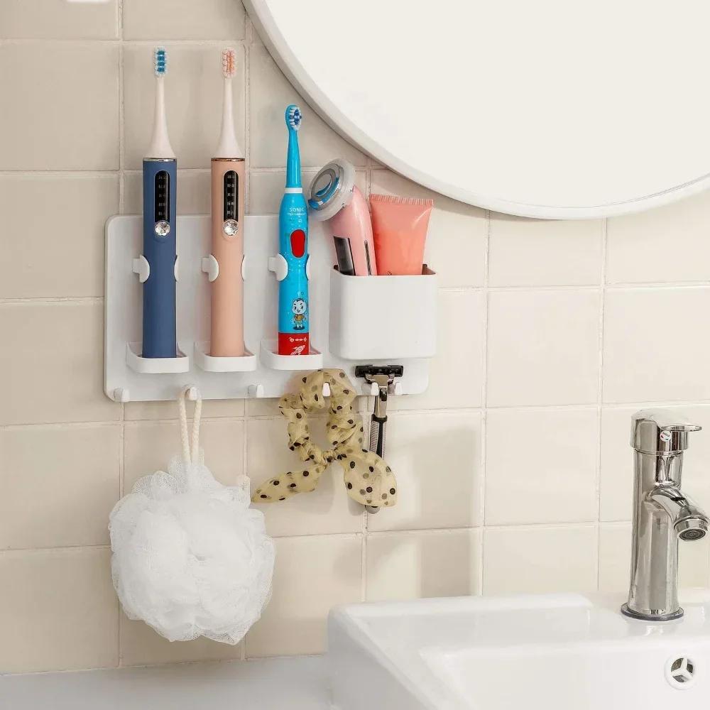 Electric Toothbrush Holder Wall Mount Bathroom Organizer Shelf for 3 Toothbrushes No Drill Required