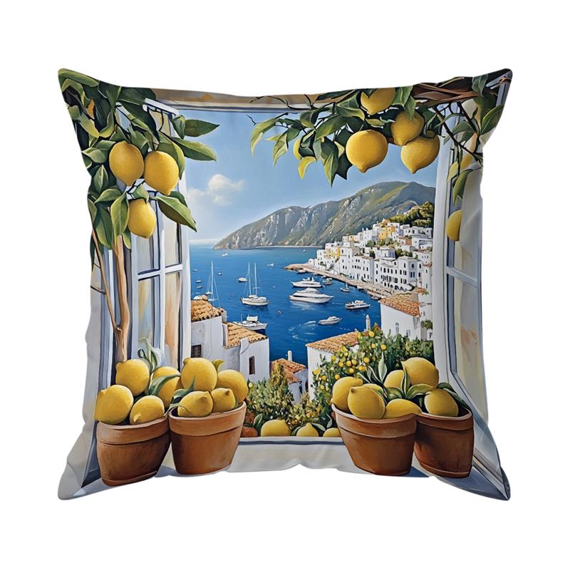 Home Decor Lemon & Coastal Scenes Pillow for Home Decor Pattern Cushion Cover Suitable for Sofa Bedroom Car Pillow Cover