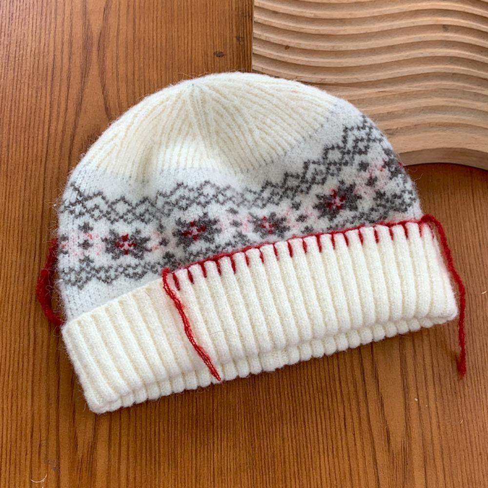 

Coldproof Jacquard Woolen Hat Woolen Beanies Cap Casual Knitted Pullover Hat Girls белый