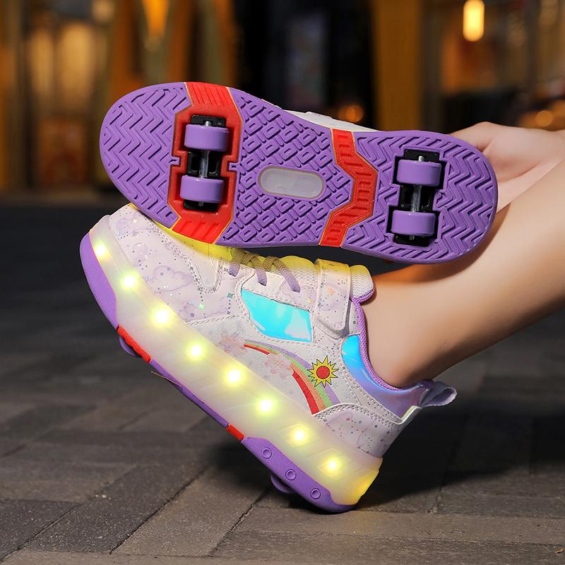 

Светодиодные роликовые кроссовки с 4 колесами, скоростные кроссовки для девочек, женщин, кроссовки с колесами, детские роликовые коньки 40