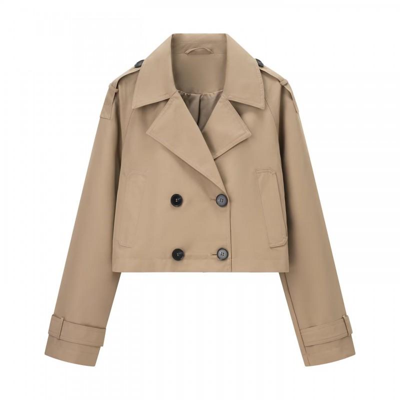 ZA Womens Double-Breasted Short Trench Coat Jacket Casual Elegant Outerwear Daily Commute