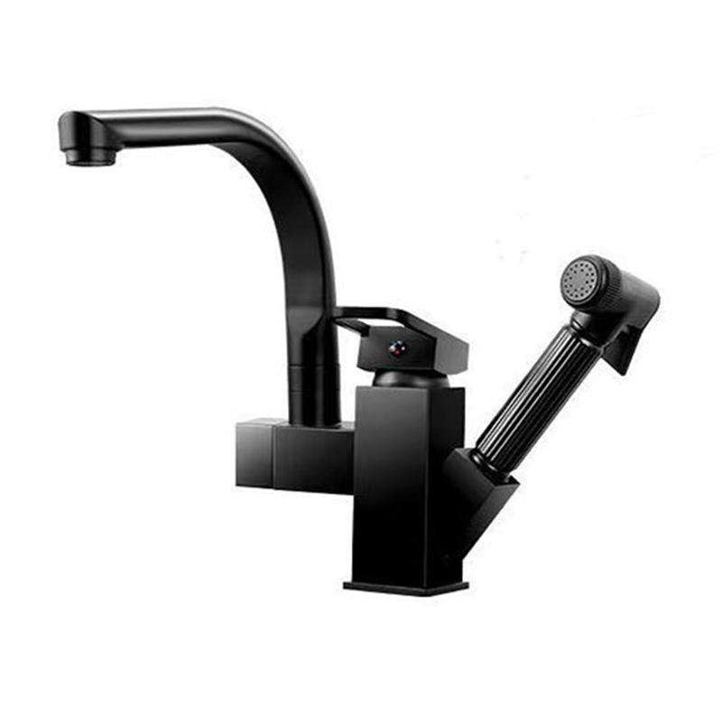 Black Bathroom Washbasin Faucet Pull Out Kitchen Sink Faucet With Spray Gun Hot Cold Wate Mixer Tap Deck Mounted Accessories