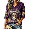 Women's Halloween Print V-Neck T-Shirt Casual Festive Party Top