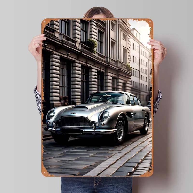 Aston Martins Tinplate Sign Classic Cars Poster Metal Wall Art Mural Retro Metal Sign Plaque for Garage Wall Art Decoration Room
