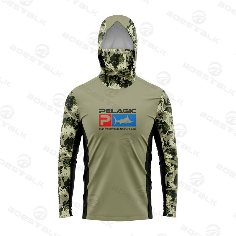 Men's fishing suit with mask, quick-drying breathable sunscreen, long-sleeved hooded sea fishing suit
