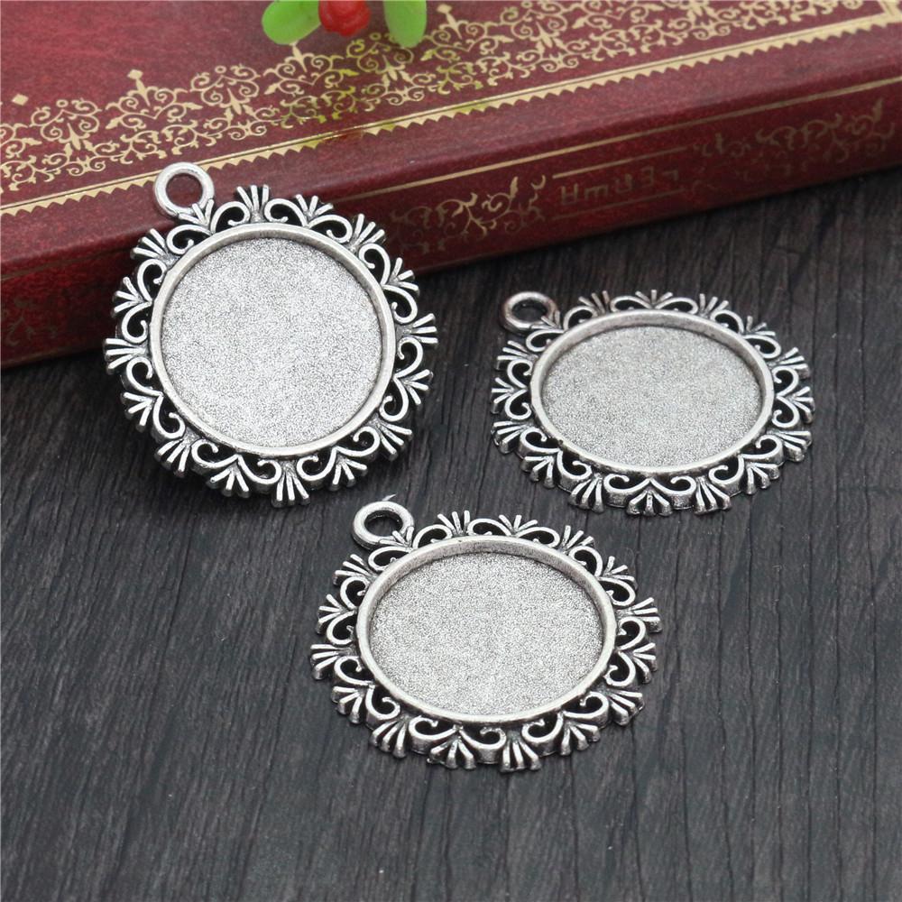 10pcs 20mm Inner Size Antique Silver Plated And Bronze Colors Pattern Style Cabochon Base Setting Charms Pendant