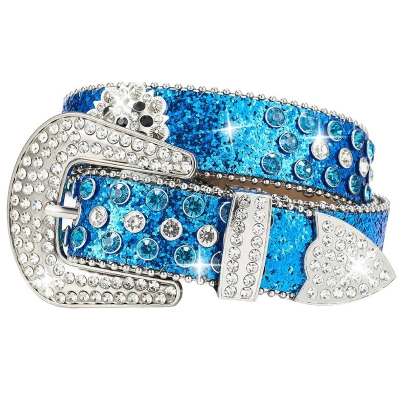 

Блестящий ремень со стразами для взрослых, поясная цепочка с пайетками, универсальный пояс с пайетками, ремень для брюк в западном стиле, украшения для талии M синий