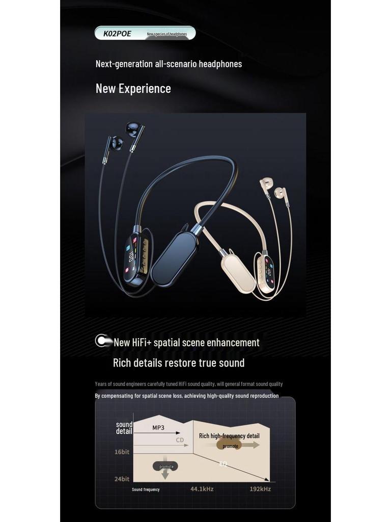 K02 Bluetooth Neckband Headset: Multifunctional, Noise Cancelling, Long Battery Life, High Sound Quality, Universal Fit for Sports and Mobile.