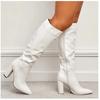 Sexy Pointed Toe Side Long Zipper Knight Boots Fashion Soft Leather Knee-high Women Boot Square High-heeledclub Dance Party Shoe