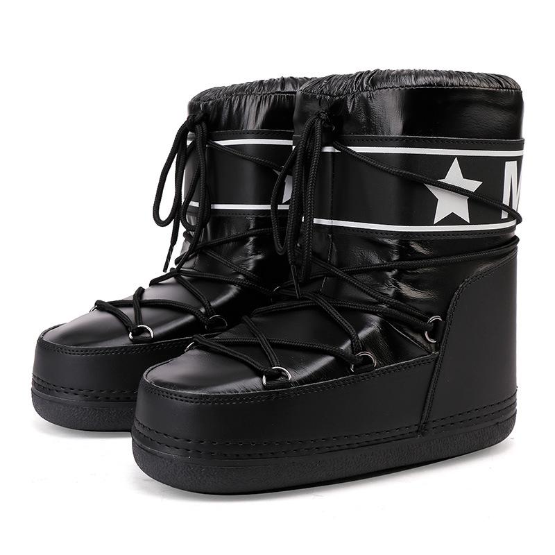 Women's Mid-calf Waterproof Fashion Lightweight Soft Sole Winter Warm Fur One Snow Boots Padded Lined Non-slip Casual Sports Cotton Boots Space Boots