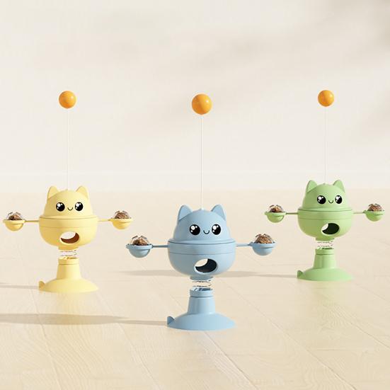 Wobbling Cat Toy with Suction Cup Interactive Cat Teaser Wand Toy with Gall Fruit Balls Treat Dispenser Toy for Indoor Cats Entertainment