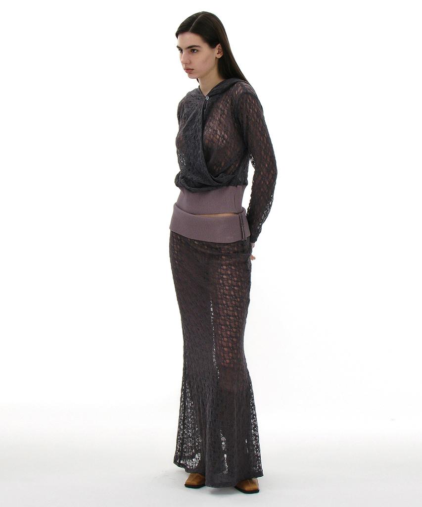 Partimento Woman Lace Flare Maxi Skirt_Charcoal