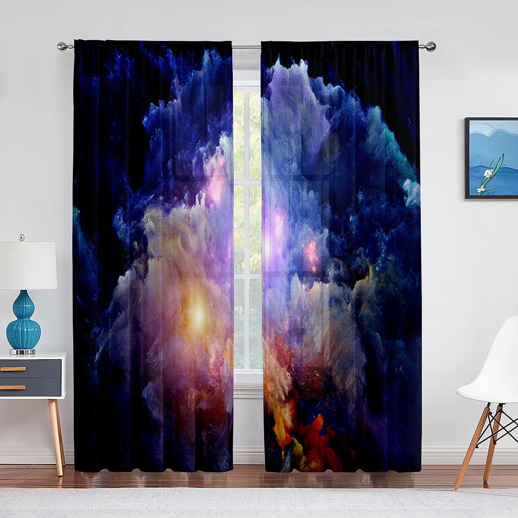 Fantasy Clouds Pink Purple Blue Tulle Curtains for Living Room Decorations Chiffon Sheer Voile Kitchen Bedroom Curtain Drapes