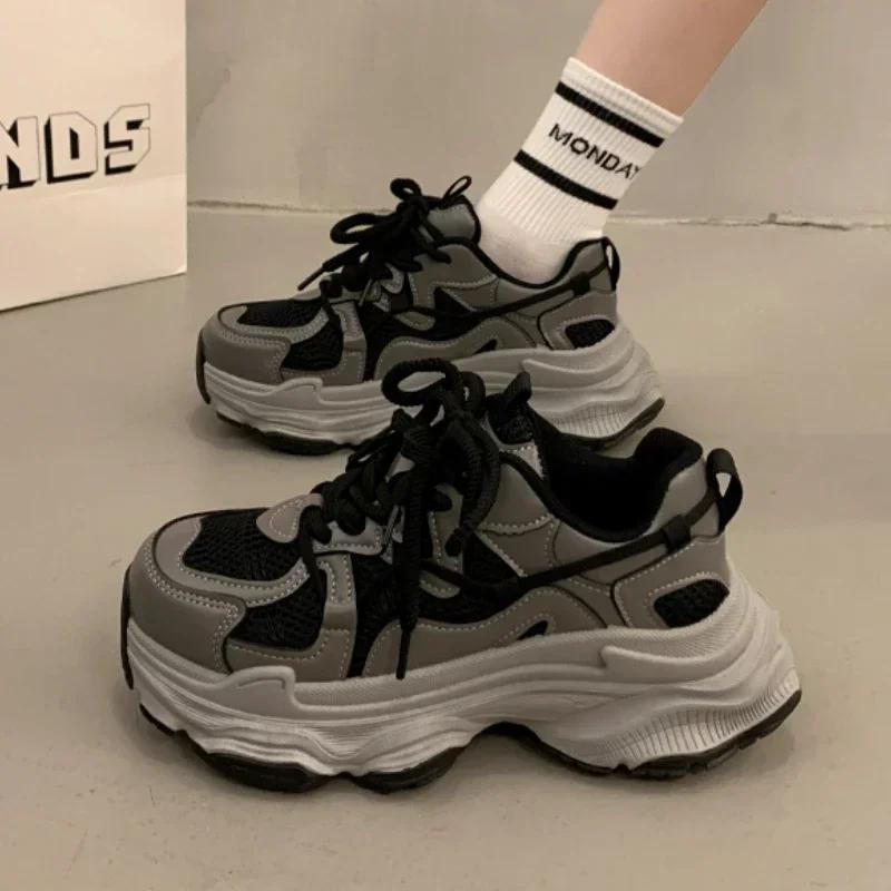 2024 High Quality Ladies Shoes Lace Up Women's Vulcanize Shoes Autumn Breathable Mesh Outdoor Platform Casual Sports Shoes