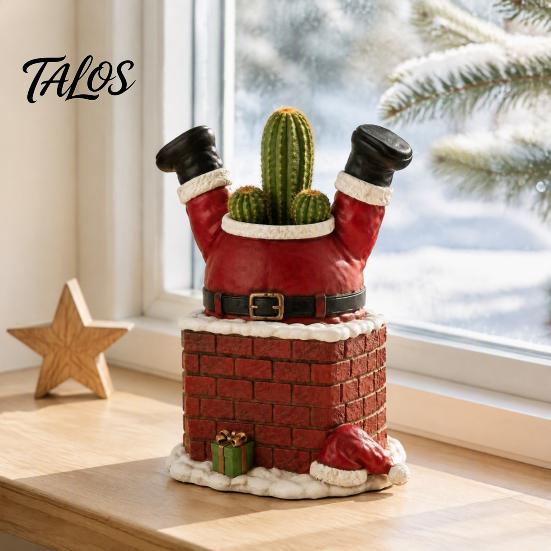 Christmas Themed Yard Ornament Santa Claus in Smokestack Flower Pot Ornament, Resin Decorative Plant Creative Gardening Accessory Container, Small for