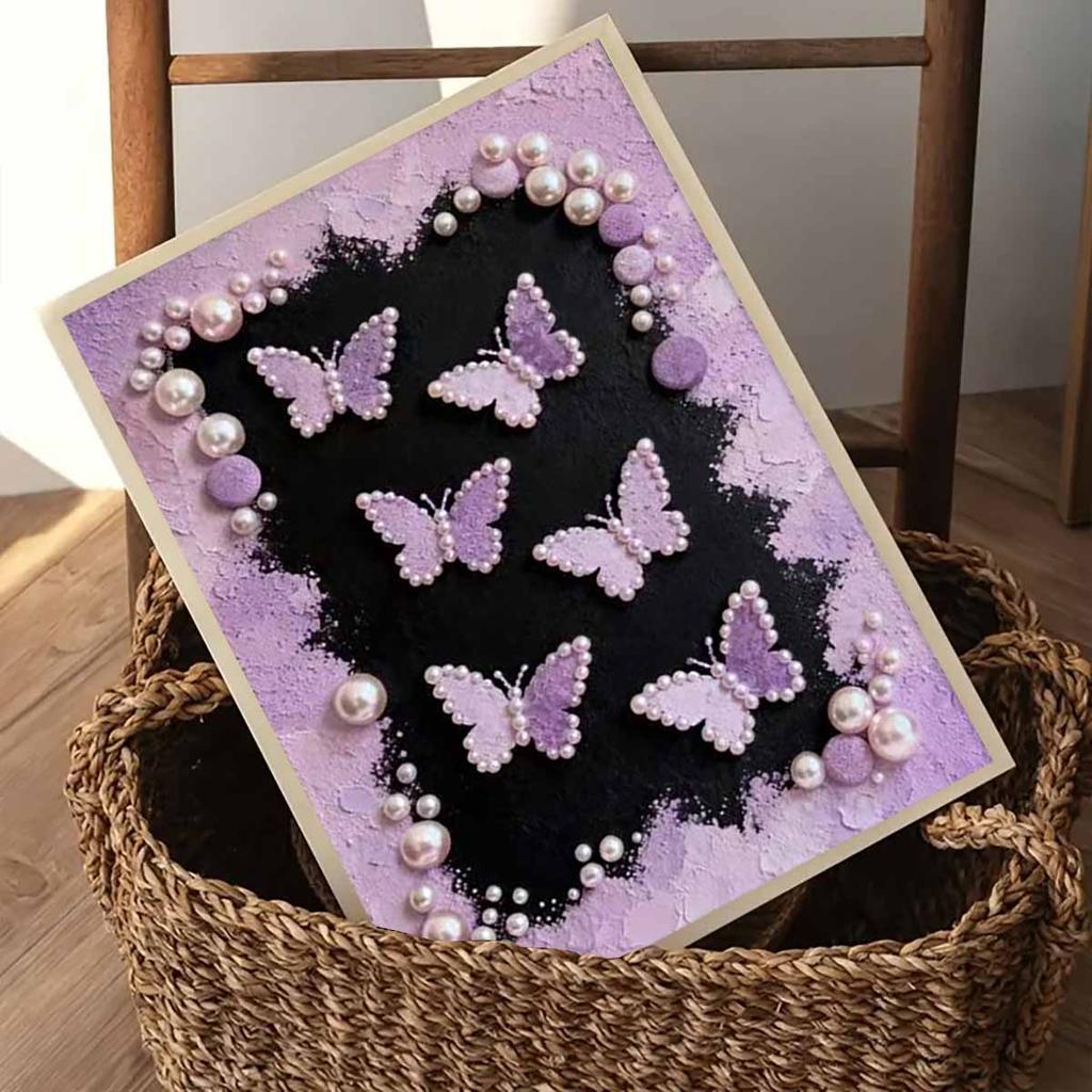 Kristall Perlen Malerei 5D DIY Rahmen Dekoration Malerei Lila Schmetterling Haus Wand Dekoration Transparente Perlen Edelstein Malerei Bild Kunsthandwerk