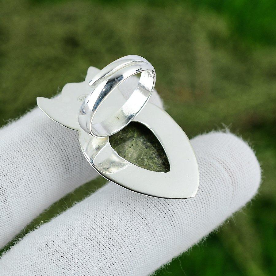 Natural Solar Moss Agate Mother Crescent Moon Solitaire New Ring Sterling Silver