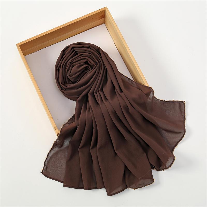 70*180cm Muslim Chiffon Hijab Shawls Scarf Women Solid Color Golden Chain Edge Head Wraps Women Hijabs Scarves Femme Muslim Veil