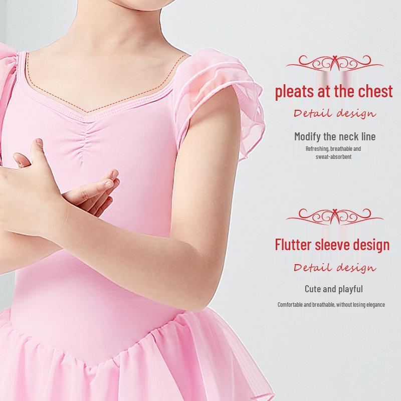 Girls' Summer Dancewear: Gymnastics Leotards, Ballet and Dancing Skirts, Short Sleeve Chinese Dance Costumes