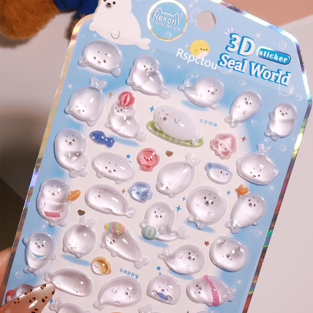 1/4 piezas Kawaii Animal Pingüino Foca Mundo Dibujos Animados Pegatinas 3D Calcomanías de Cristal Decoración DIY Maleta Teléfono Pegatina Linda Juguete