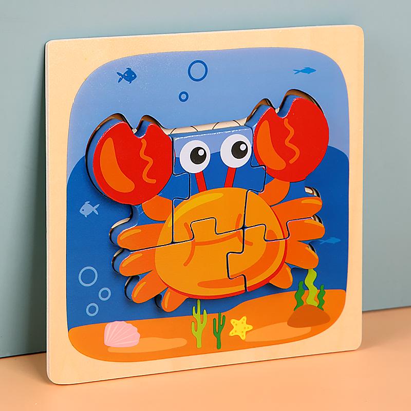 Children's Wooden 3D Animal Puzzle Board for Early Education