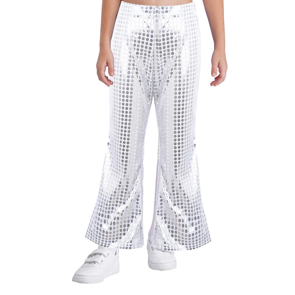 Dětské performance kalhoty Elastický pas Rozšířený design Lesklé flitry Pódium Show Taneční oblečení