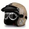 Vintage Harley Motorcycle Helmet 555-Coffee Leather Cap Silver Mirror Four Seasons Cruise Motorbike Three-Quarter Helmet