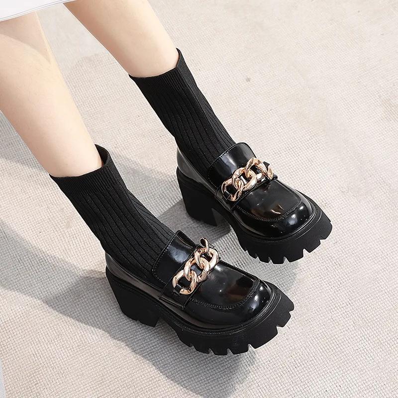 Fashion 7CM Women's Loafers Socks Boots 2024 New Thick-soled Leather Shoes Single Shoes Small Size Elastic Boots Snow boots