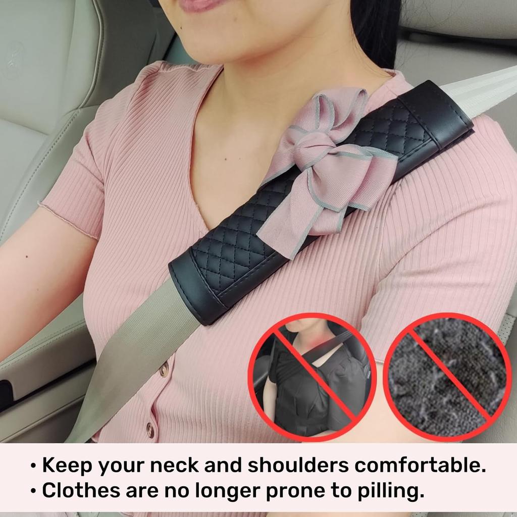 Cute Bow Leather Car Seat Belt Cover Pads,2 Pcs & 4 Pcs Seat Belt Cover for Shoulder, Seatbelt Cushion, Car Seat Strap Pads, Seatbelt Covers for