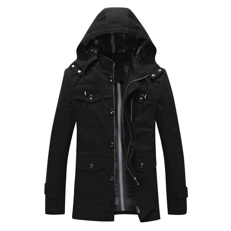 Autumn And Winter Men'S Fleece Thickened Jacket Cotton Washed Medium And Long Hooded Jacket