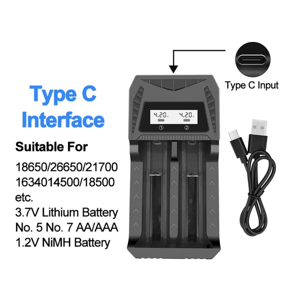 2 4 Slots Intelligent LCD Fast Charger For 18650 Battery USB Charger for 26650/21700/18650/18500/16340 AA/AAA Lithium Battery