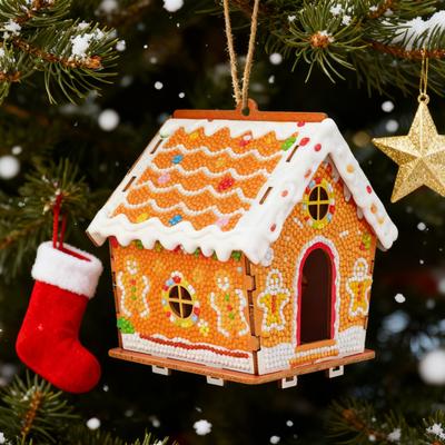 Christmas Tree Decoration Gingerbread House Wooden DIY Puzzle Set Family Holiday Tree