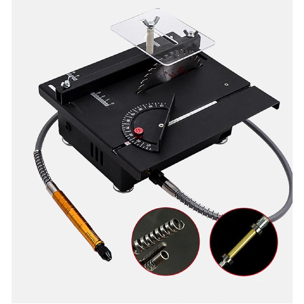 100W Mini Table Saw Handmade Woodworking Bench Saw DIY Hobby Model Crafts Cutting Tool+Power Supply 125mm HSS Circular Saw Blade