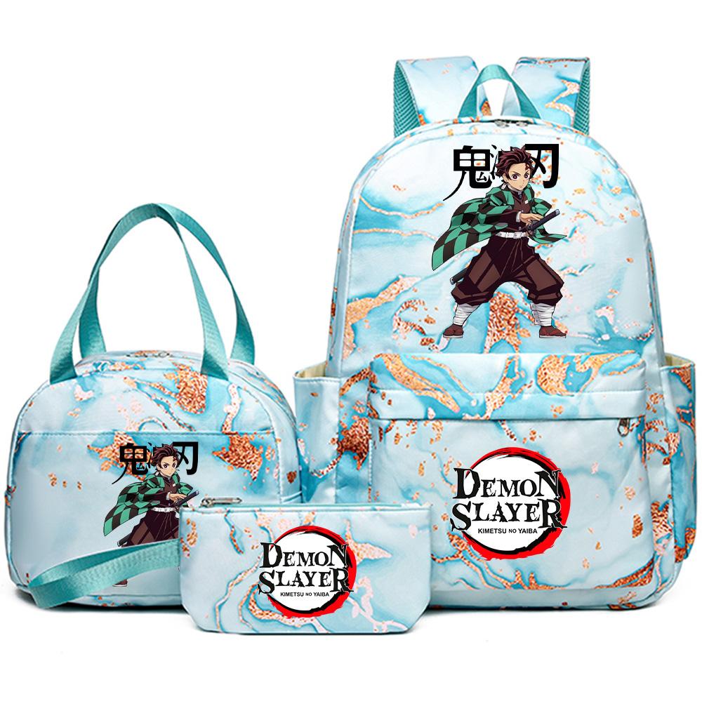 3Pcs/set Demon Slayer Printed Backpack with Handbag Pencil Case Teenager Student Girl Boy Large Capacity Waterproof Bookbag Schoolbag Travel Bag Gift