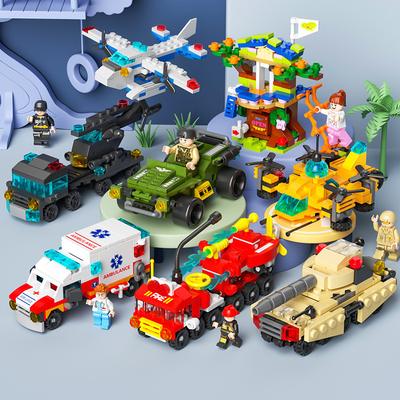 Zestaw 6 w 1 Mega City - Samochód Policyjny, Wóz Strażacki, Dźwig, Czołg, Helikopter i Więcej, Zabawki Budowlane Inżynierskie Prezent