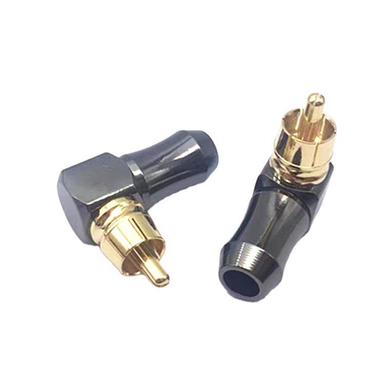 90° L-Shape RCA Plug, Black Gold-Plated Lotus Elbow, Brass Solder Short Tail