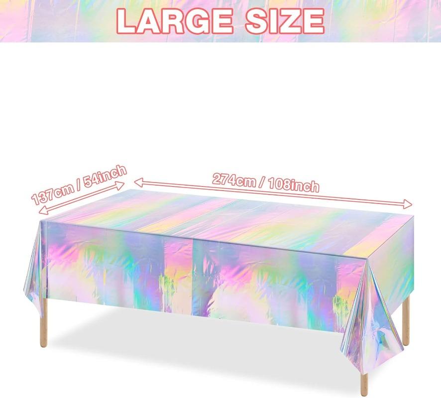 1pc Rainbow Plastic Tablecloth Disposable Laser Rectangular Holographic Foil Tablecloth Party Decoration Birthday Bride Wedding