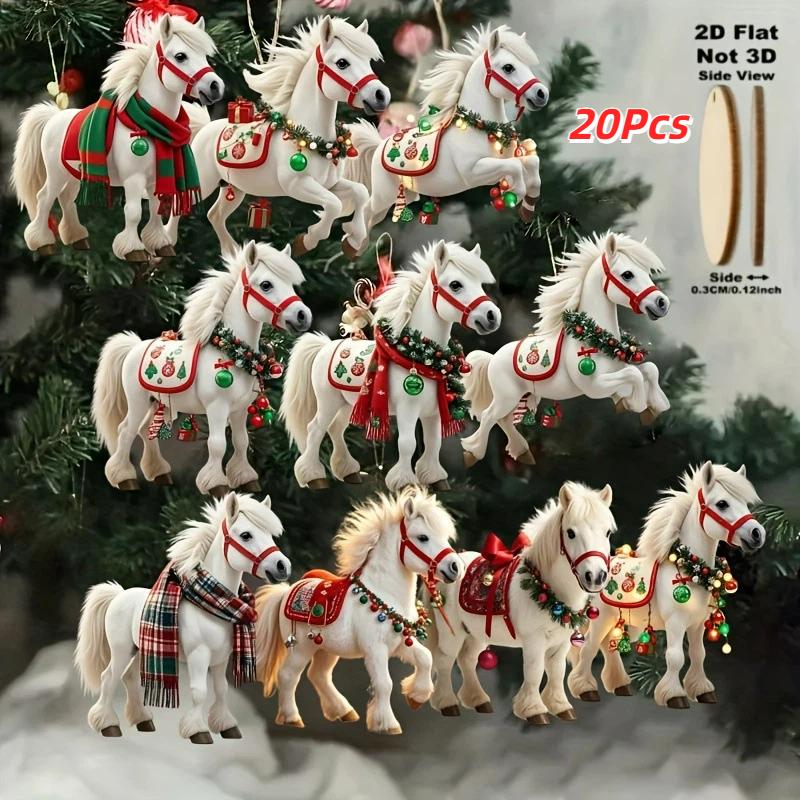 10/20/30 Stück Elegantes Weißes Pferd 2D Holzdekorationen Anhänger zum Aufhängen Weihnachtsbaumdekor Weihnachtsfeier Beste Geschenke