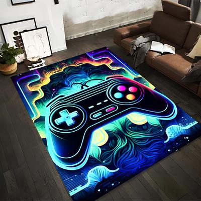 "Neon Gaming Controller Pattern Carpet with Abstract Colorful Design" Suitable for Use As an Anti-slip for Living Room Bedroom Sofas